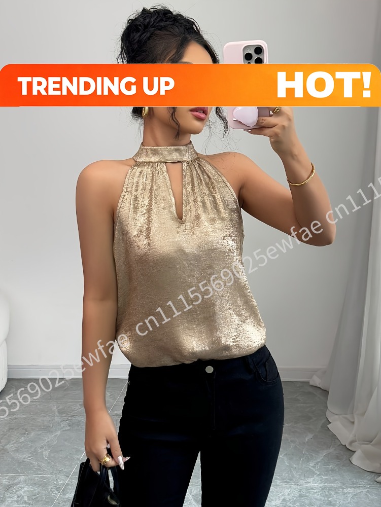 Off Shoulder Blouse - Blusa sin mangas con cuello halter,